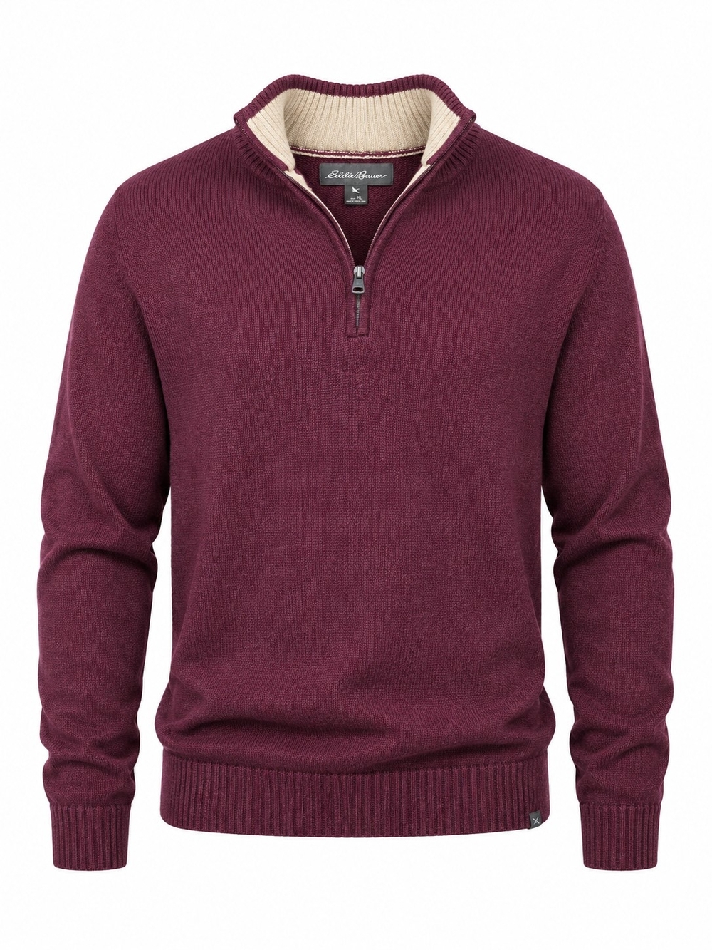 EDDIE BAUER |‎ 100% Cotton Quarter Zip Mock Neck Sweater Heathered Wine | XL